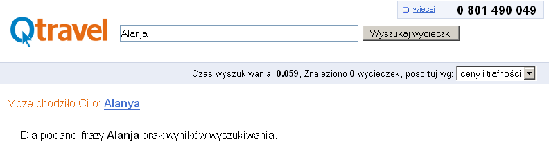 wynik pomyłki w zapisie 'Alanya'