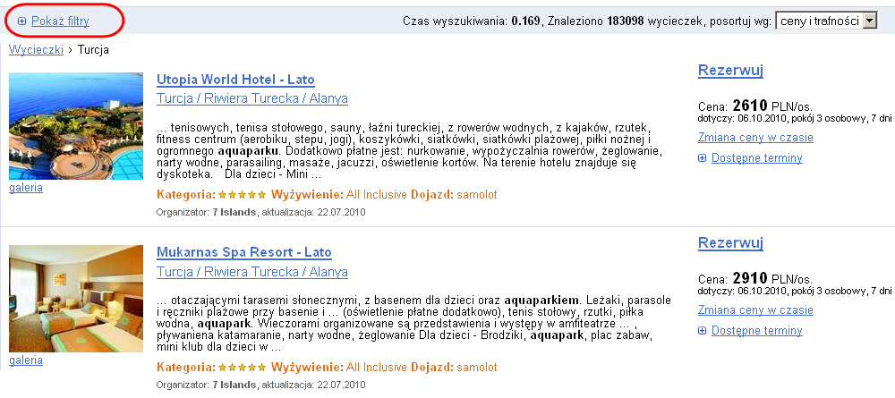 ukrywanie i pokazywanie filtrów