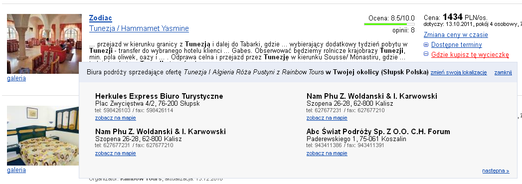 biura podróży na wynikach wyszukiwania